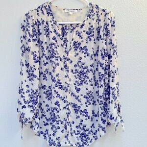 Floral Print Women's Top - Blue and White